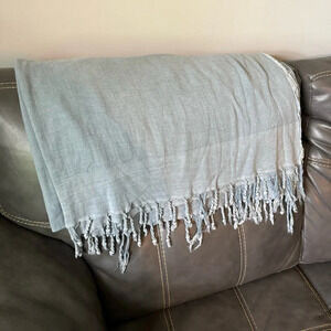 InfuseZen stonewashed organic Turkish cotton blanket in denim blue grey throw